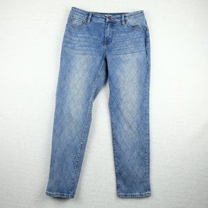 Tribal Jeans Womens 6 Blue Boyfriend Argyle Diamond Stretchy Denim Cropped 29x28